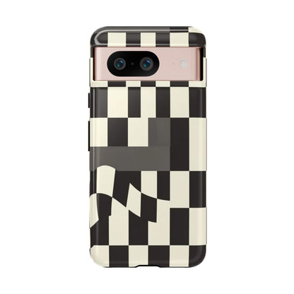 Checkerboard Wave Phone Case — Black & Cream Graphic Tough Case