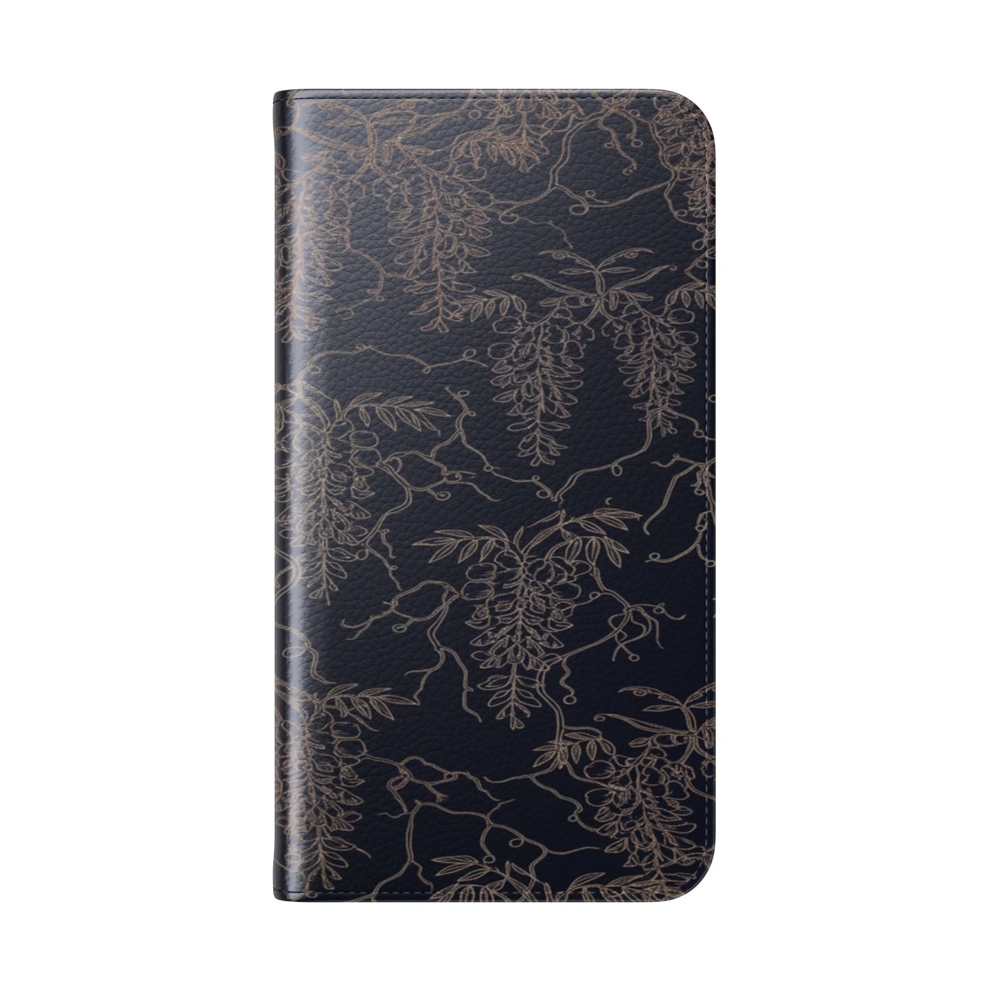 Botanical Noir Flip Phone Case — Dark Floral Wallet Cover with Card Slots