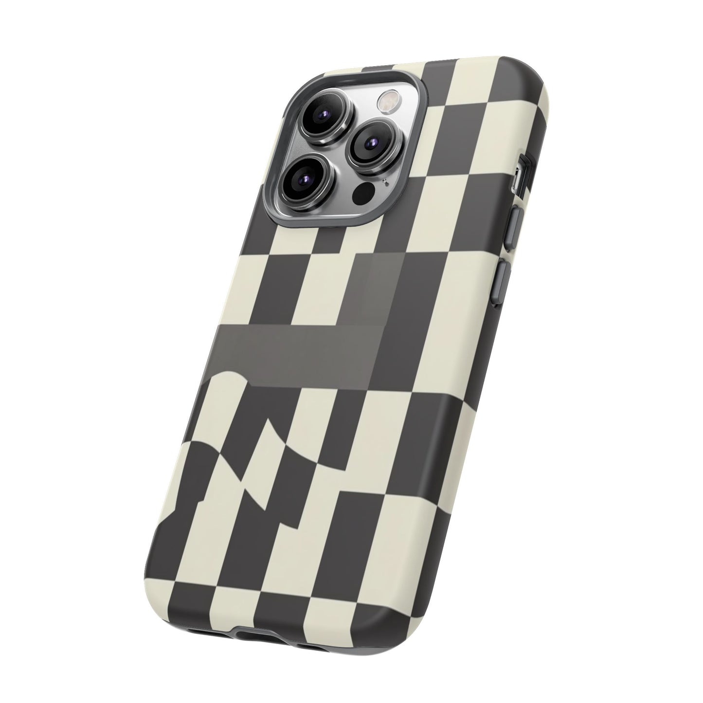 Checkerboard Wave Phone Case — Black & Cream Graphic Tough Case