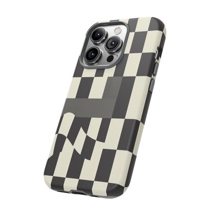Checkerboard Wave Phone Case — Black & Cream Graphic Tough Case