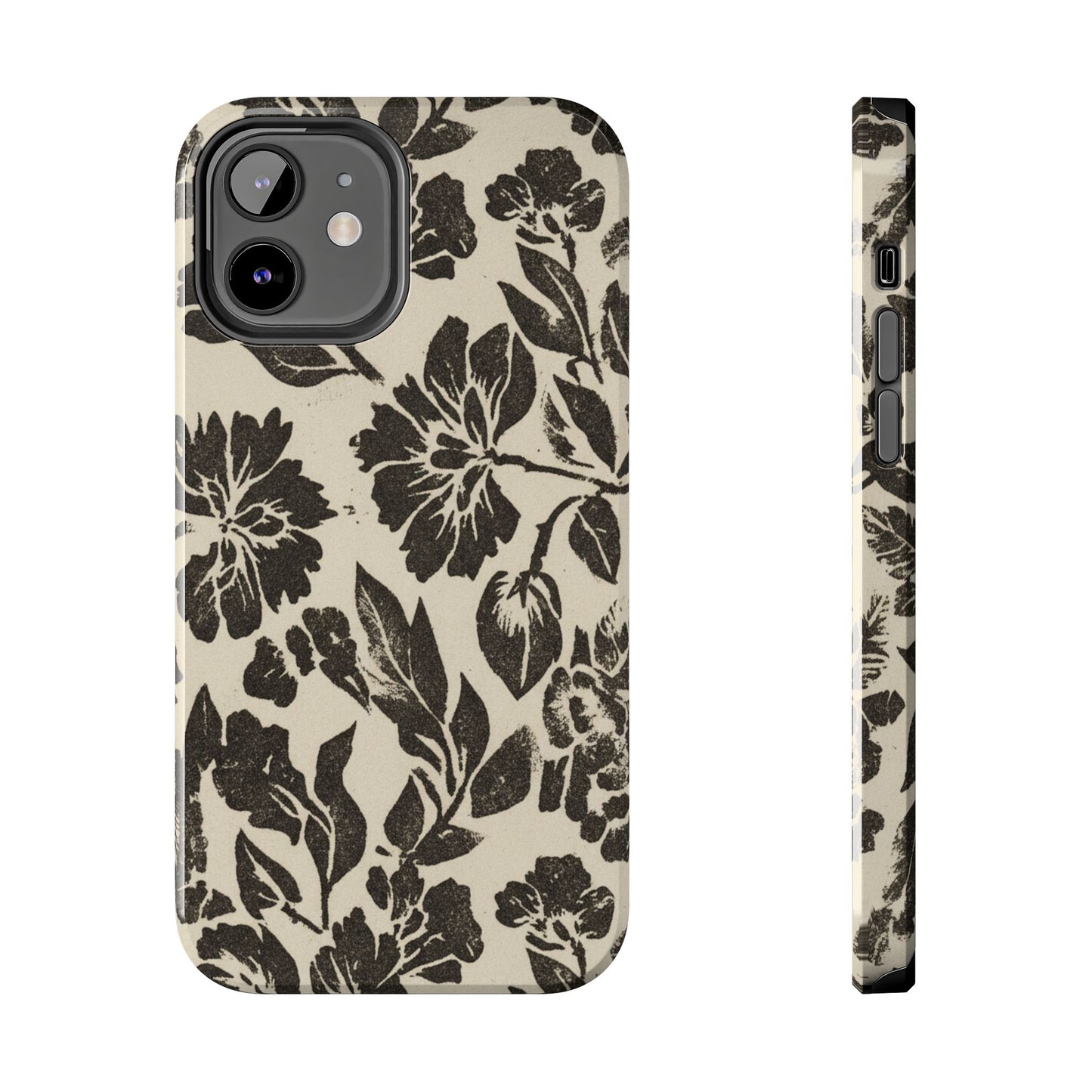 Floral Noir Tough Phone Case — Black Vintage Flower Protective Cover