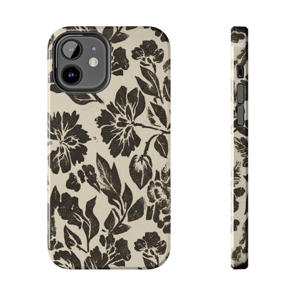 Floral Noir Tough Phone Case — Black Vintage Flower Protective Cover