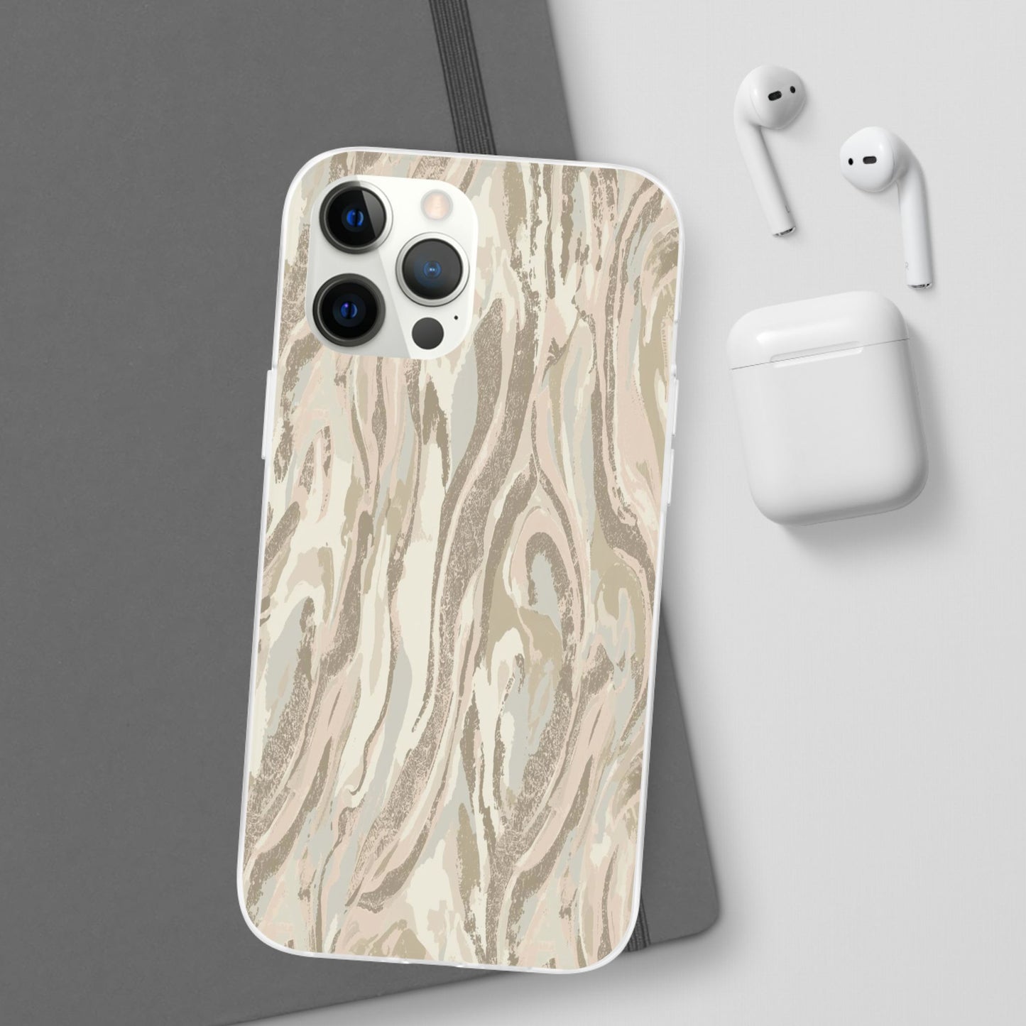 Neutral Marble Swirl Flexi Phone Case — Beige Abstract Protective Cover