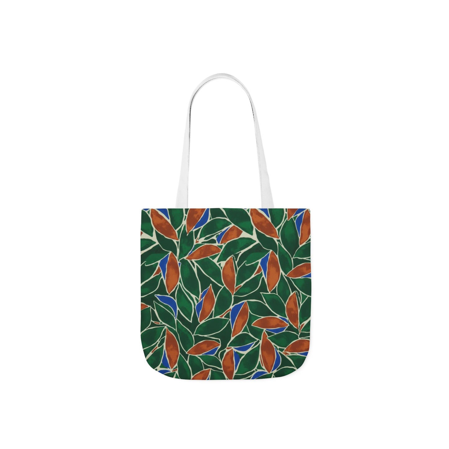Botanical Leaves Canvas Tote — Green & Rust Floral Pattern