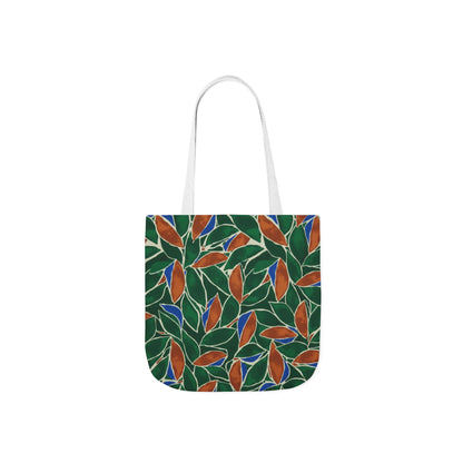 Botanical Leaves Canvas Tote — Green & Rust Floral Pattern