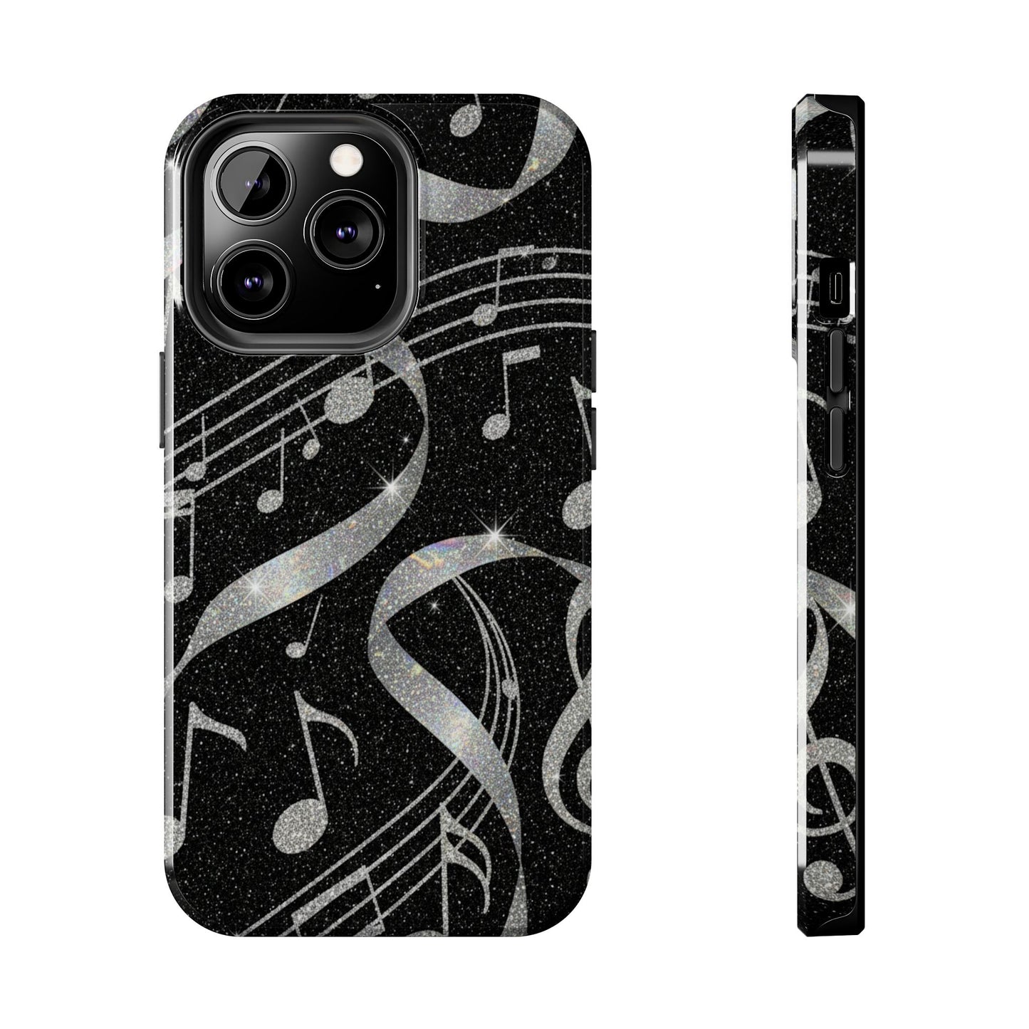 Musical Notes Tough Phone Case – Glitter Black Musician Phone Cover