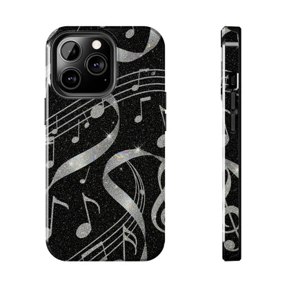 Musical Notes Tough Phone Case – Glitter Black Musician Phone Cover