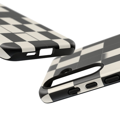 Checkerboard Tough Phone Case — Classic Black & Cream Grid Protective Cover