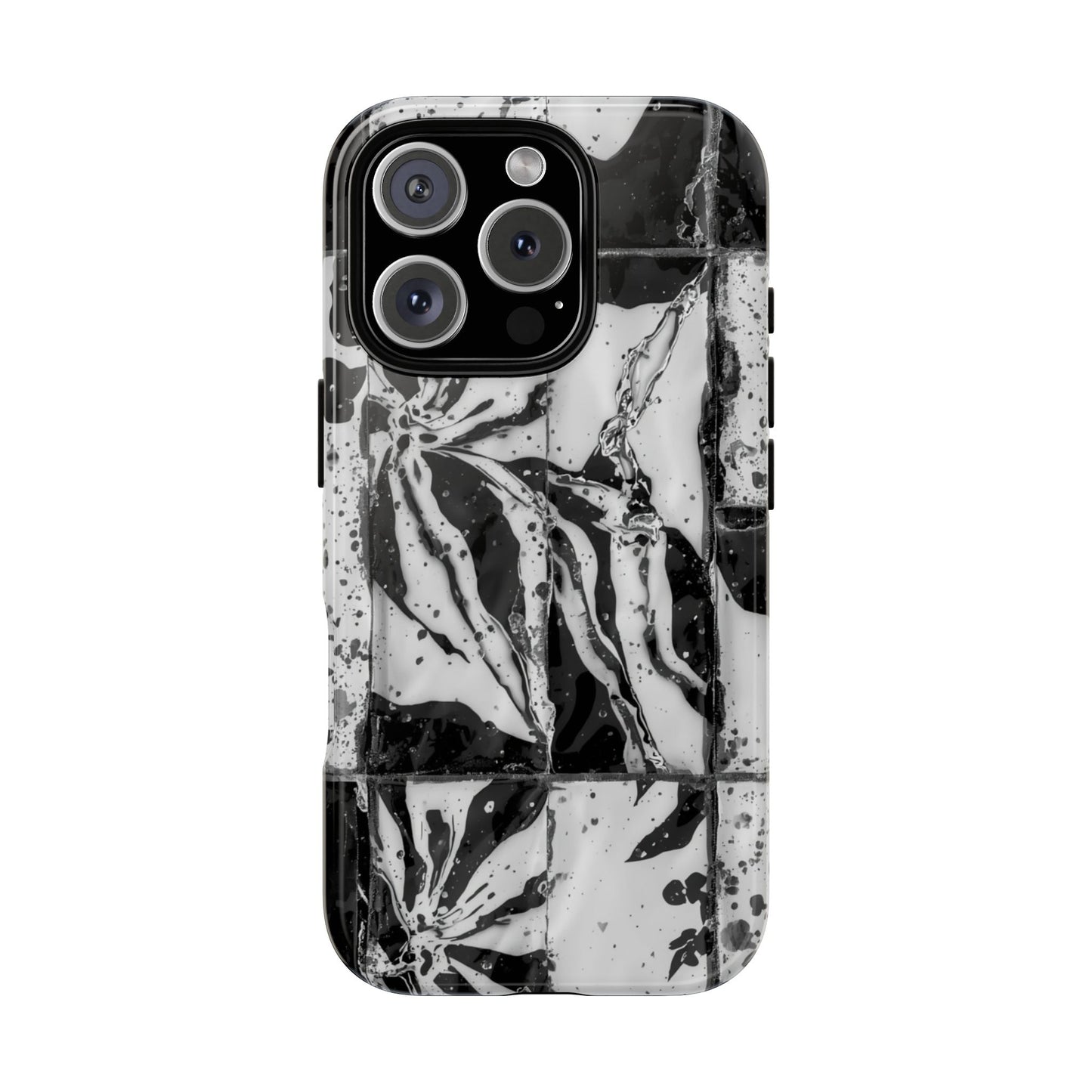 Monochrome Tile Floral Tough Phone Case