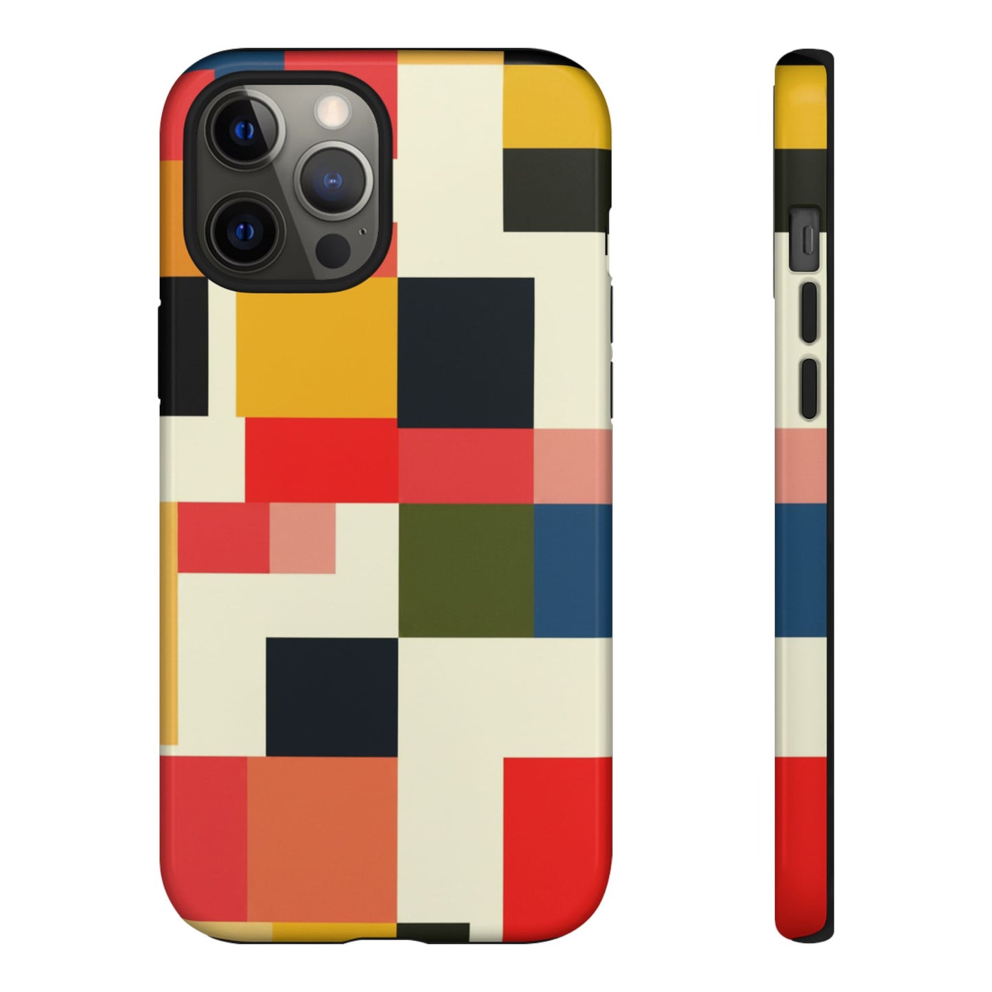 Abstract Color Block Tough Phone Case — Retro Geometric Protective Cover