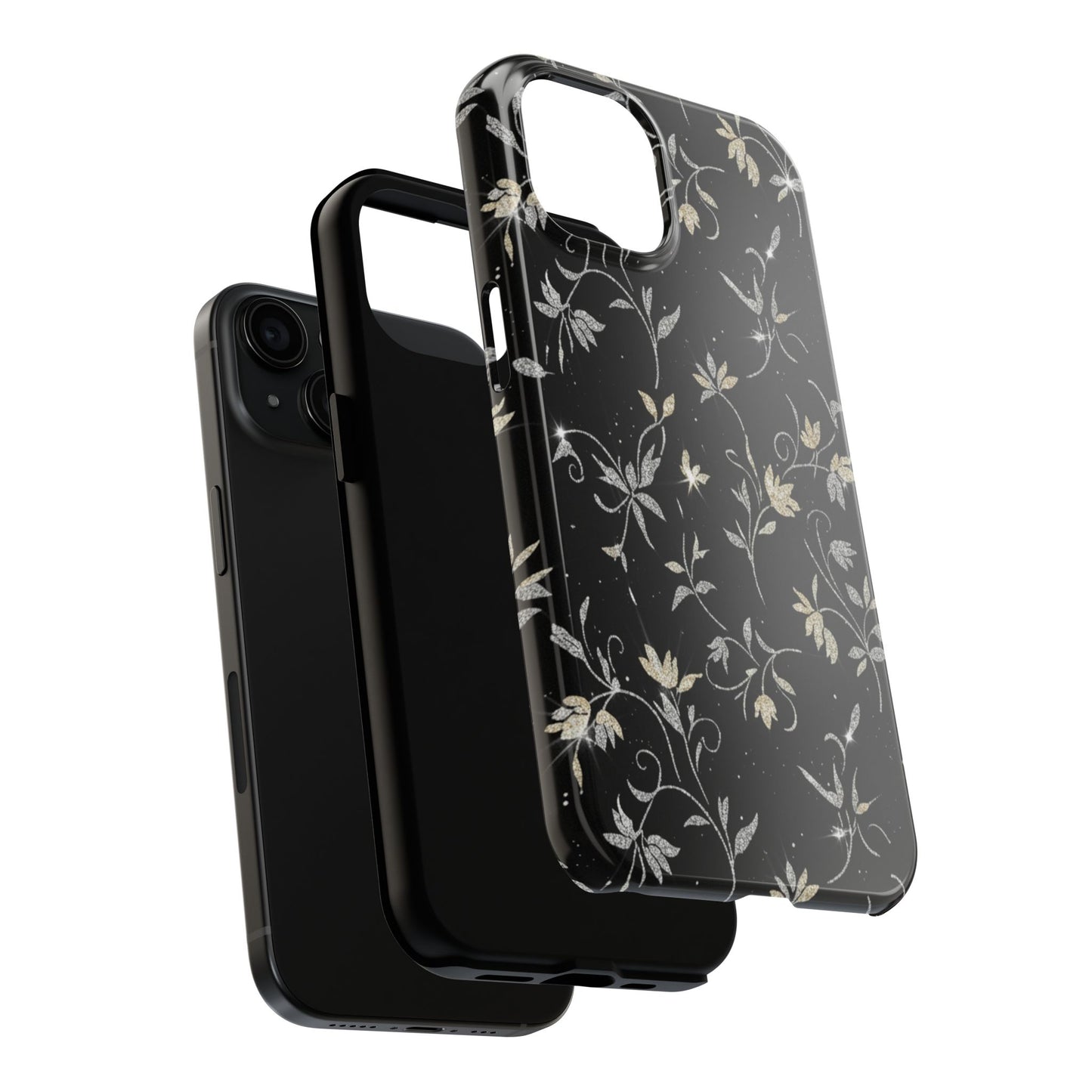 Floral Noir Tough Phone Case — Vintage Black Botanical Protective Cover
