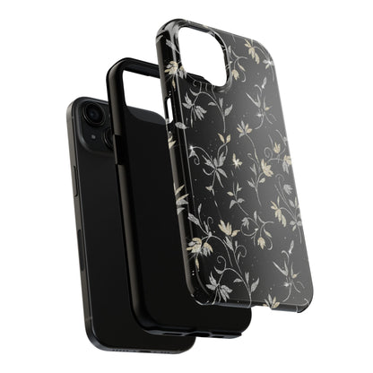 Floral Noir Tough Phone Case — Vintage Black Botanical Protective Cover