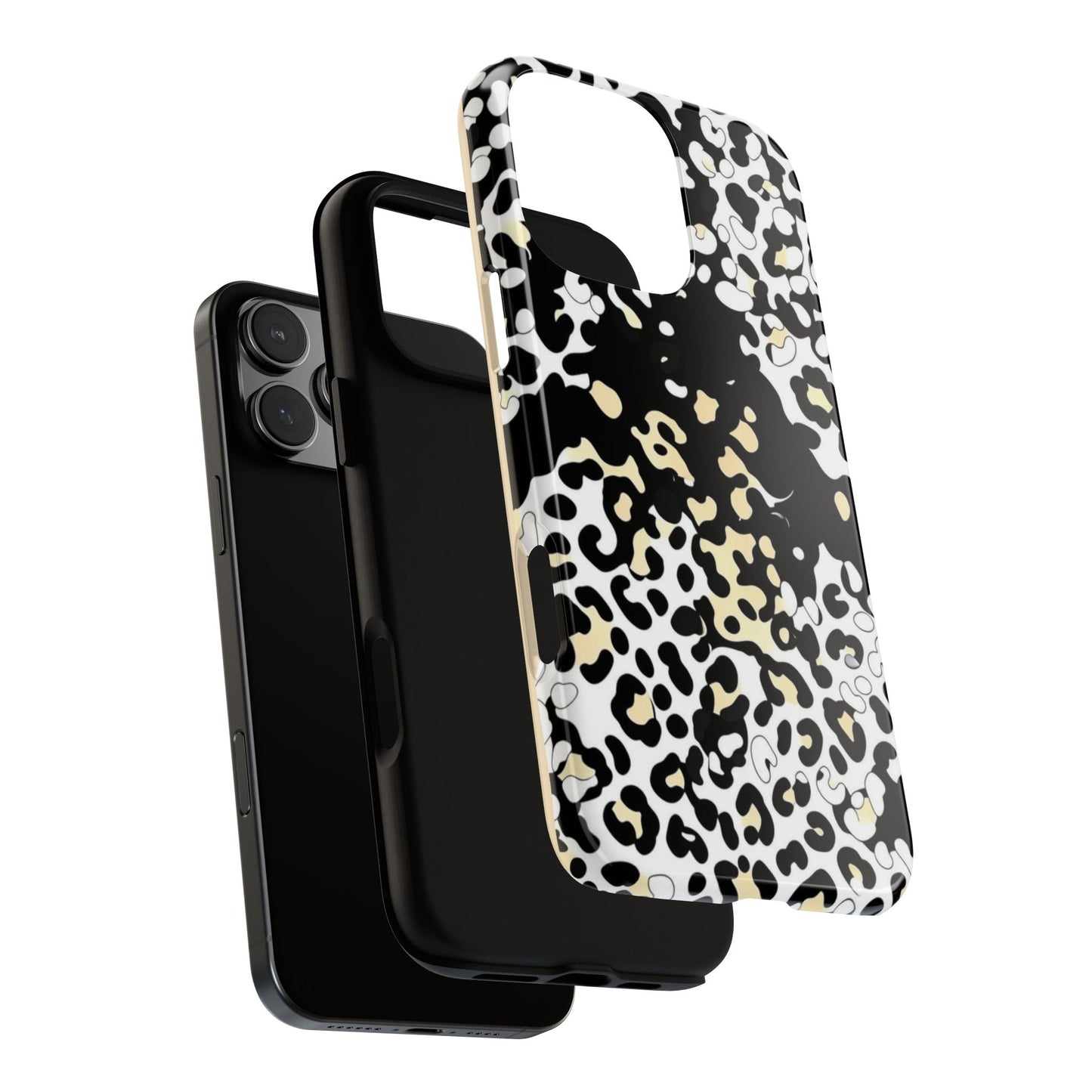Leopard Splash Tough Phone Case — Black & Cream Animal Print Protective Cover