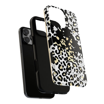 Leopard Splash Tough Phone Case — Black & Cream Animal Print Protective Cover