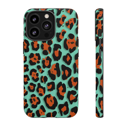 Teal & Rust Leopard Phone Case — Tough Protective Animal Print