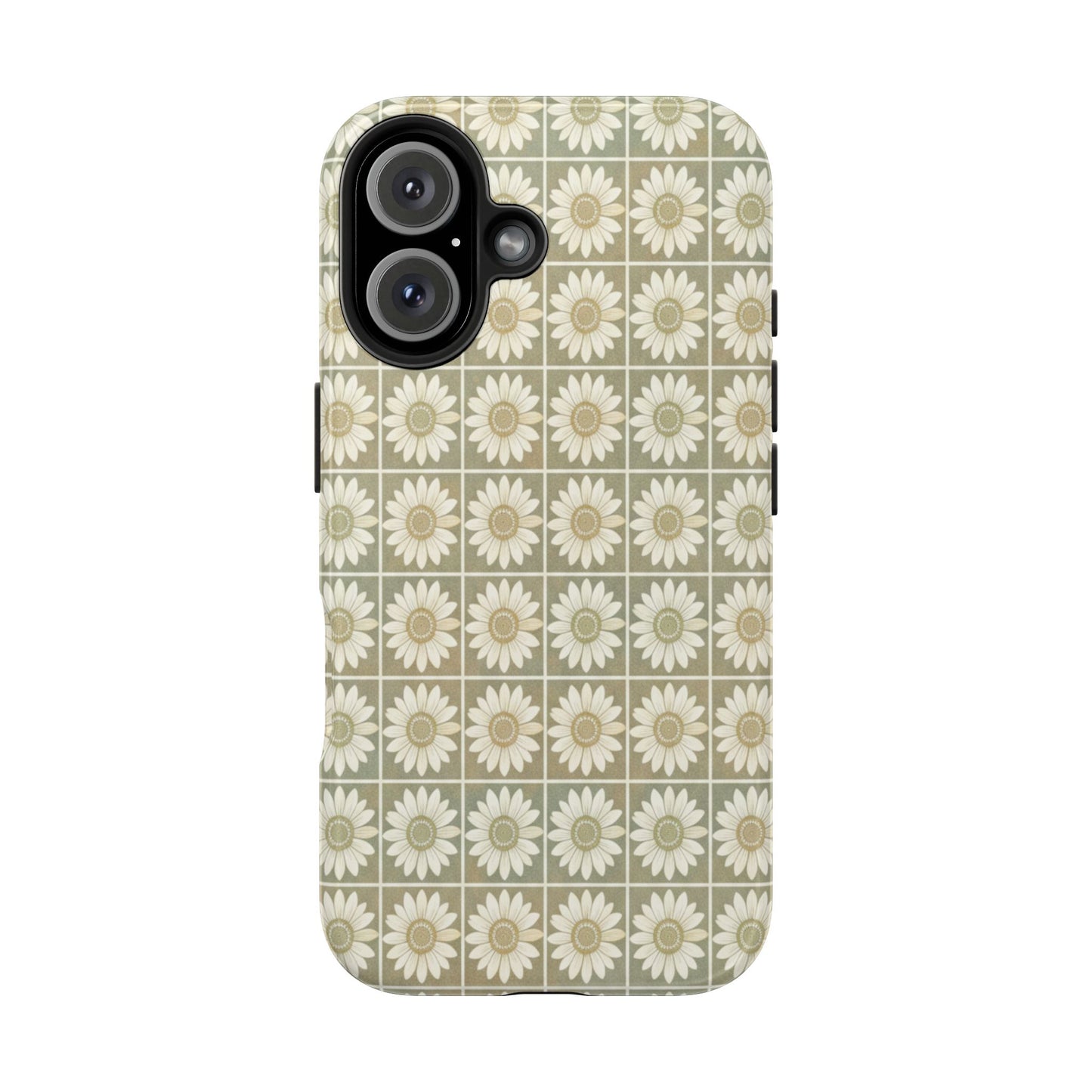 Daisy Tile Tough Phone Case — Retro Floral Protective Phone Cover