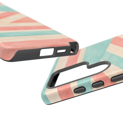 Pastel Stripes Tough Phone Case – Retro Coral & Teal Protective Cover