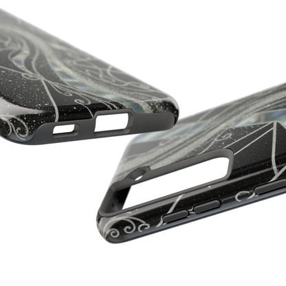 Geometry Tough Phone Case — Iridescent Ribbon on Black Celestial Background