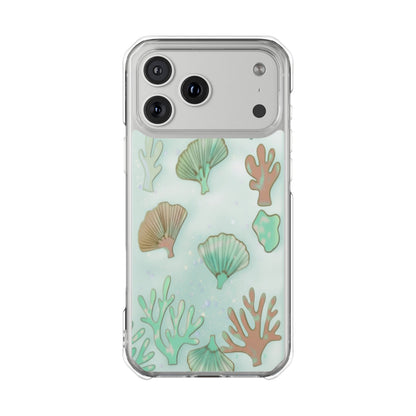 Clear Magnetic Phone Case — Seashell & Coral Beach Design