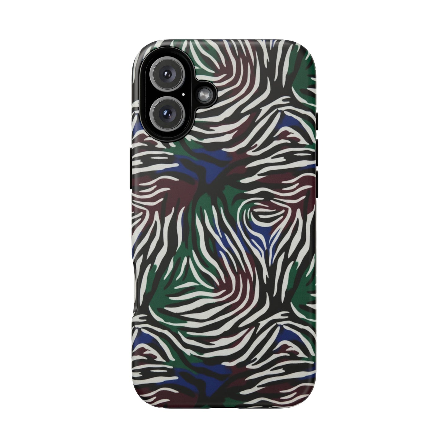 Zebra Camo Tough Phone Case – Green & Blue Animal Print Protective Cover
