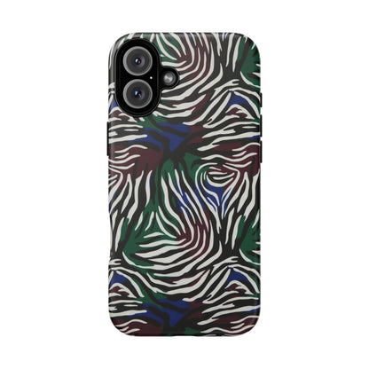 Zebra Camo Tough Phone Case – Green & Blue Animal Print Protective Cover