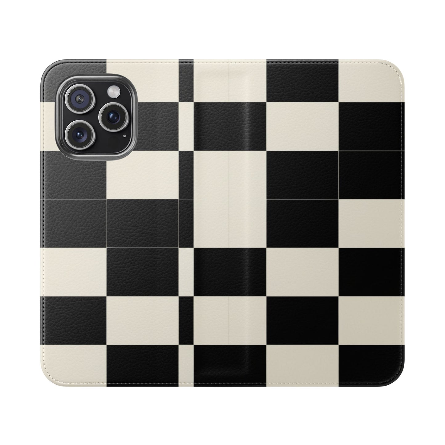 Checkered Flip Phone Case – Black & Cream Retro Grid Wallet Case