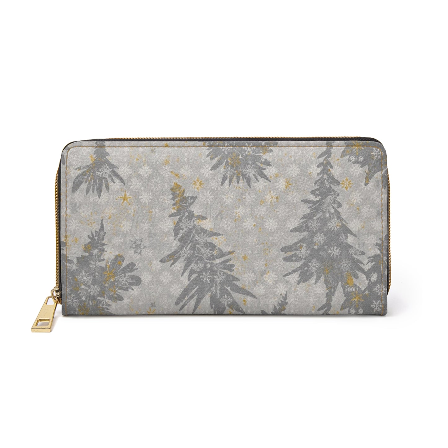 Zipper Wallet — Silver Pine Holiday Zip Wallet with Gold Star Accents