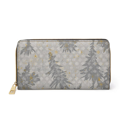Zipper Wallet — Silver Pine Holiday Zip Wallet with Gold Star Accents