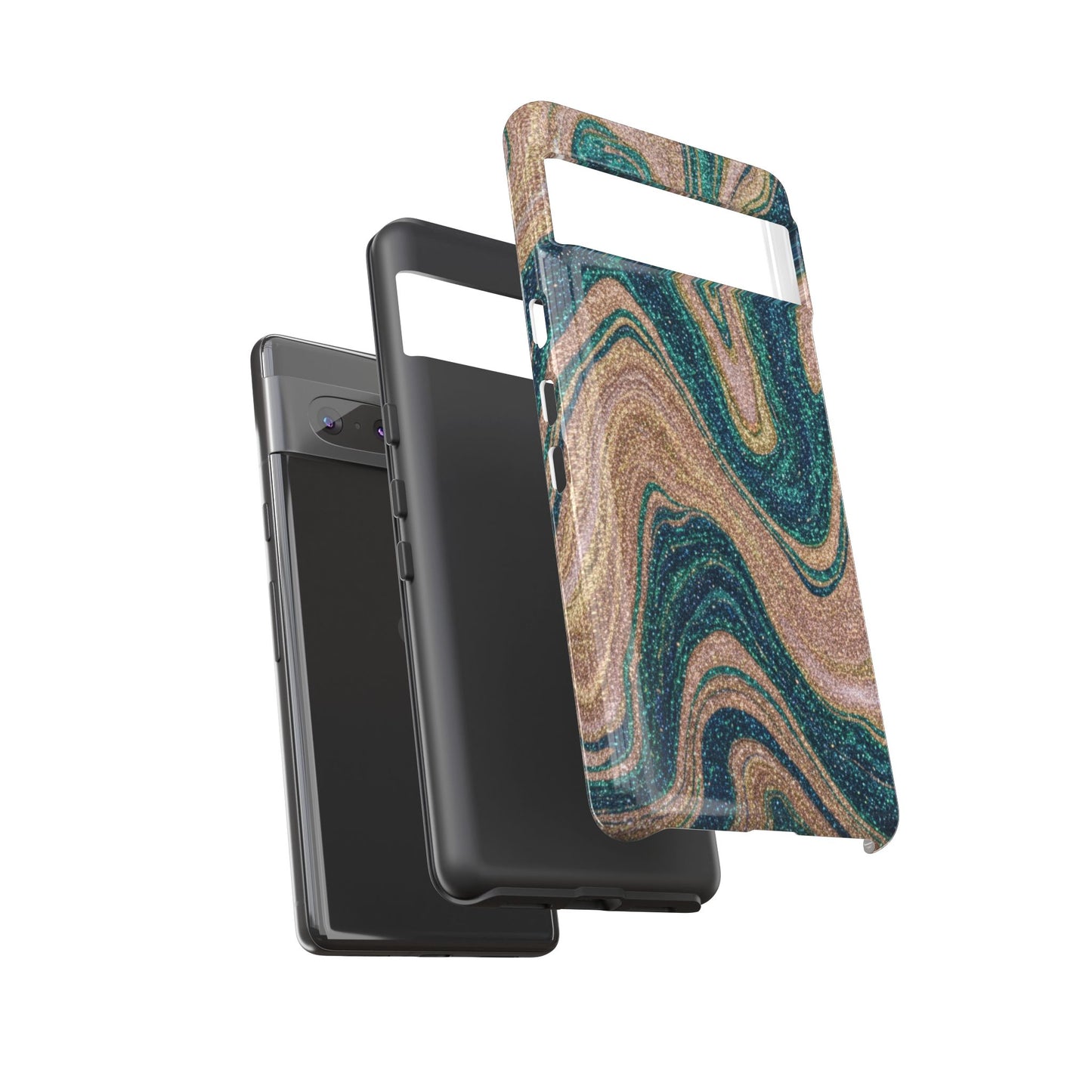 Marbled Teal & Gold Phone Case — Glitter Swirl Tough Case