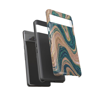 Marbled Teal & Gold Phone Case — Glitter Swirl Tough Case