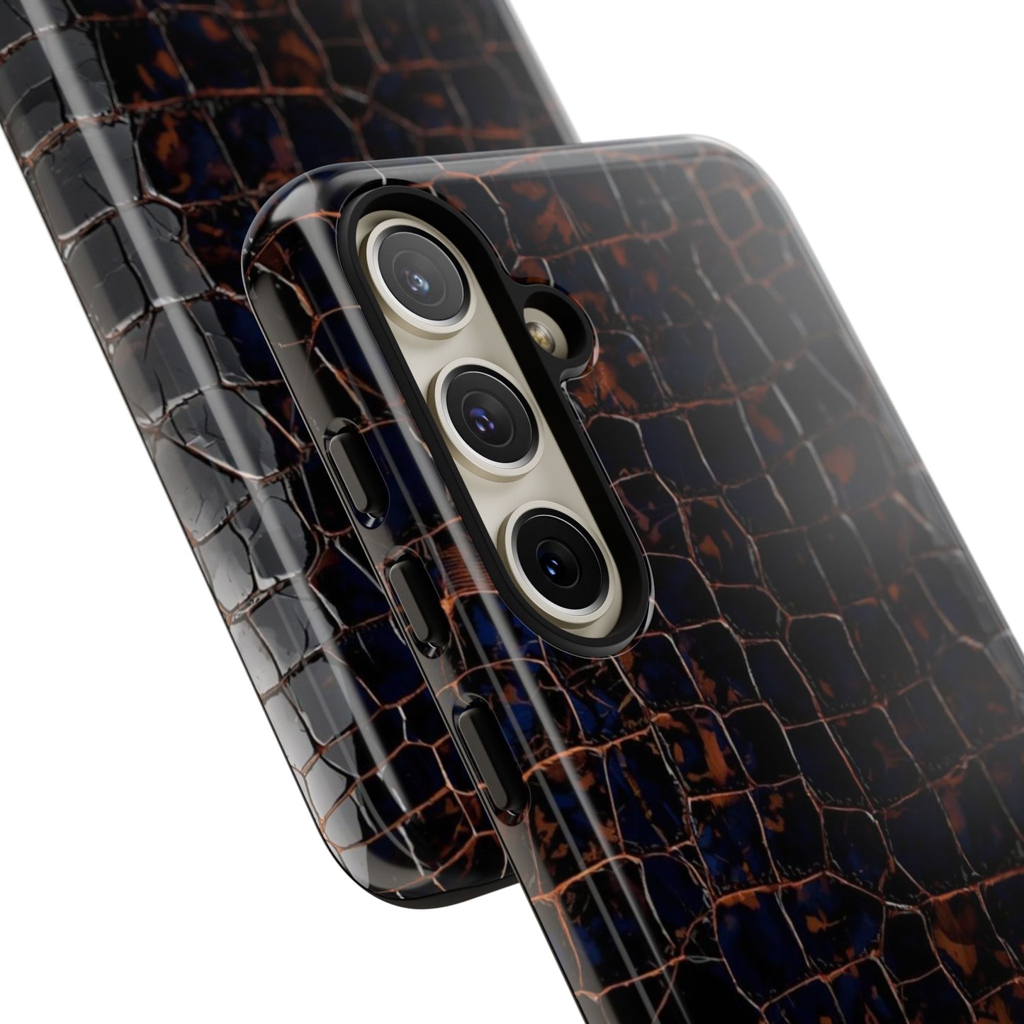 Croc-Embossed Tough Phone Case — Shockproof Black Alligator Texture