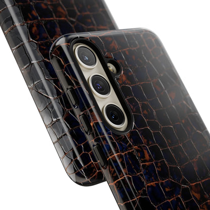 Croc-Embossed Tough Phone Case — Shockproof Black Alligator Texture