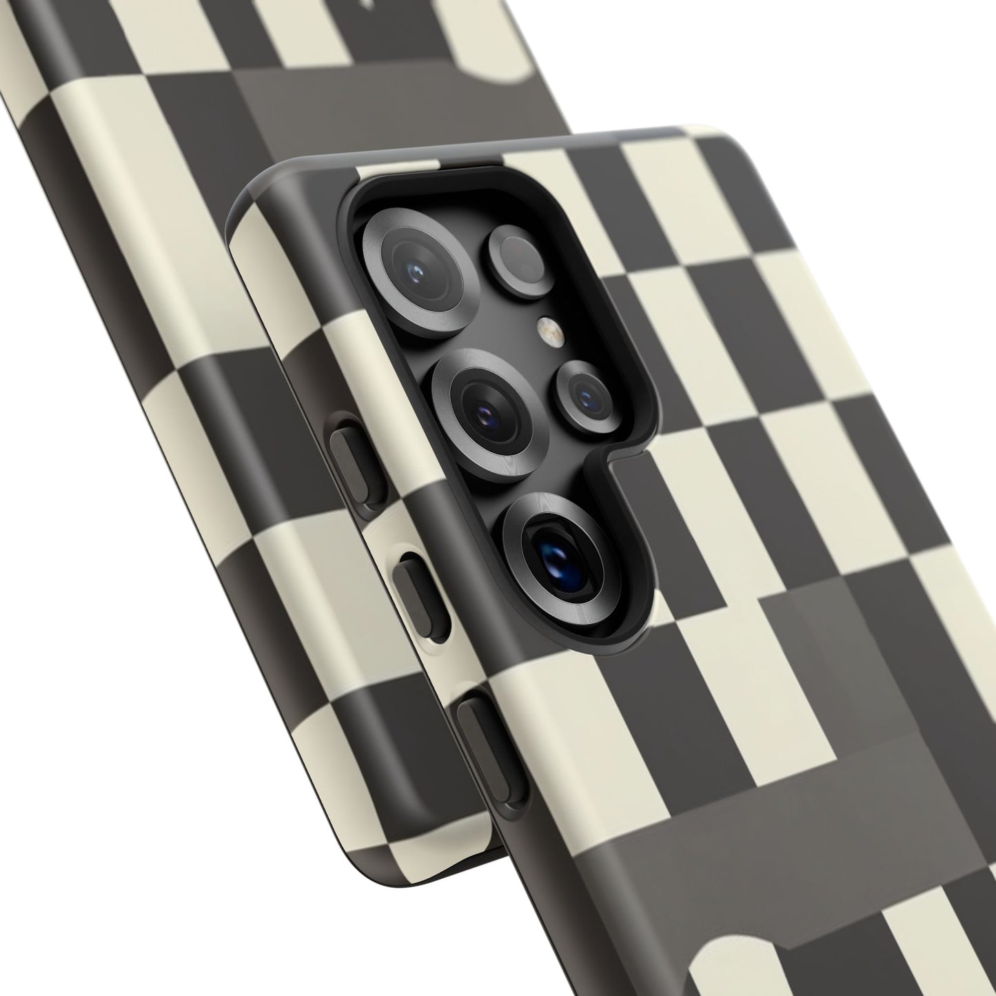 Checkerboard Wave Phone Case — Black & Cream Graphic Tough Case