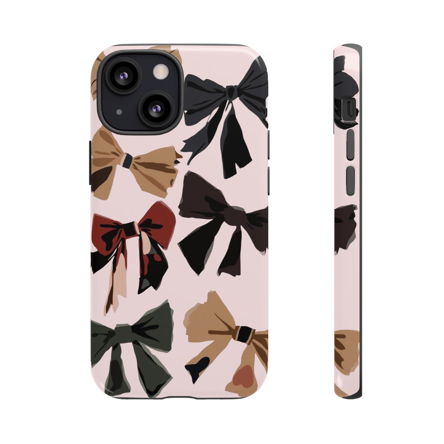 Bow Pattern Phone Case - Pink, Brown & Black Bows Protective Cover