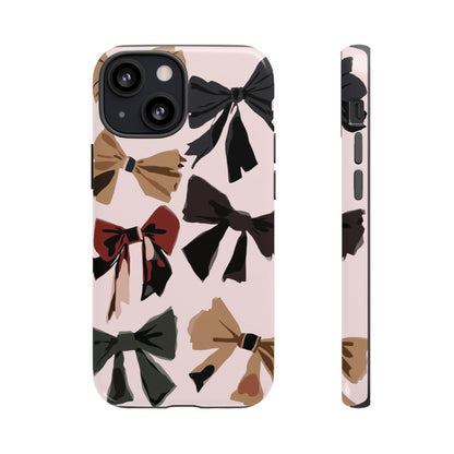 Bow Pattern Phone Case - Pink, Brown & Black Bows Protective Cover