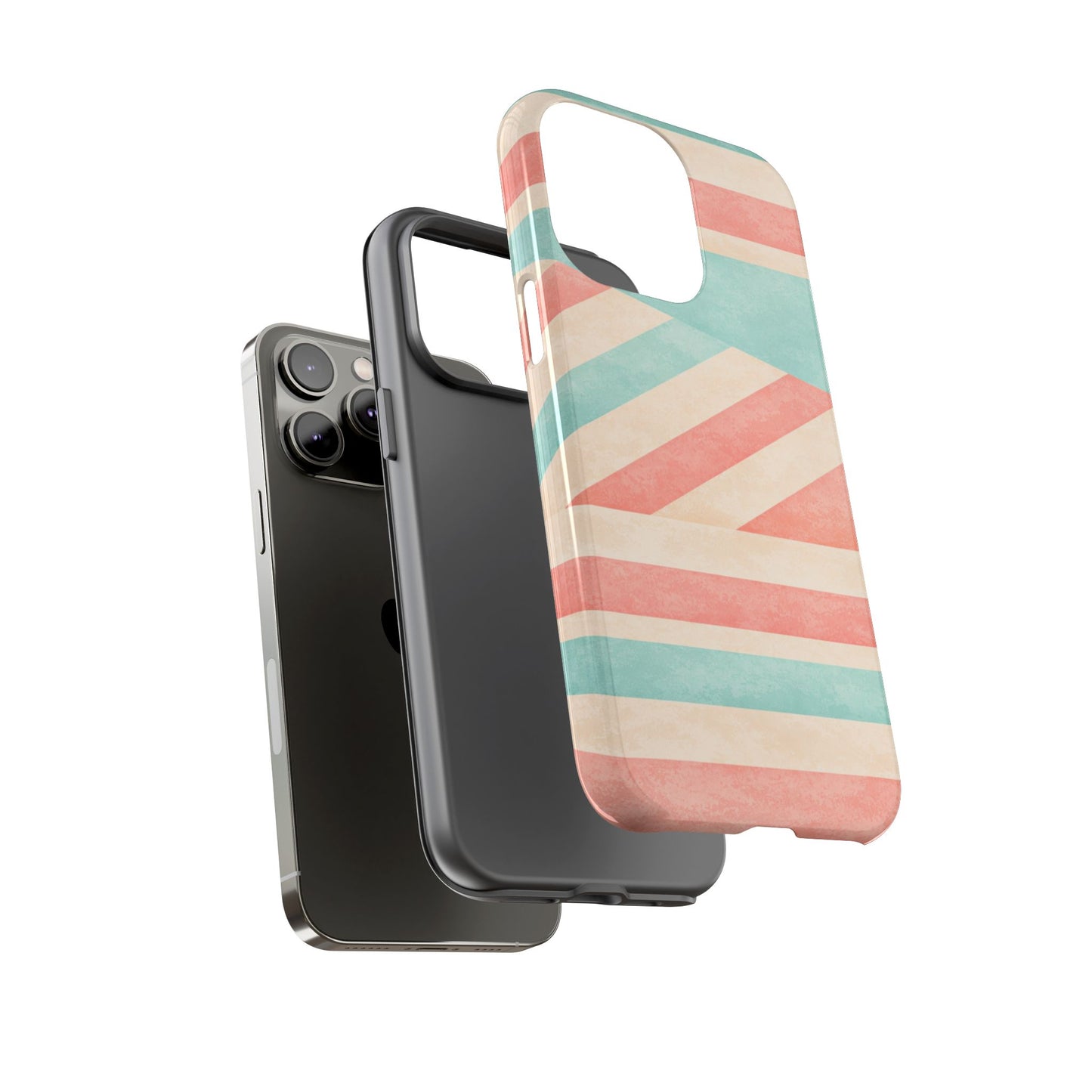 Pastel Stripes Tough Phone Case – Retro Coral & Teal Protective Cover