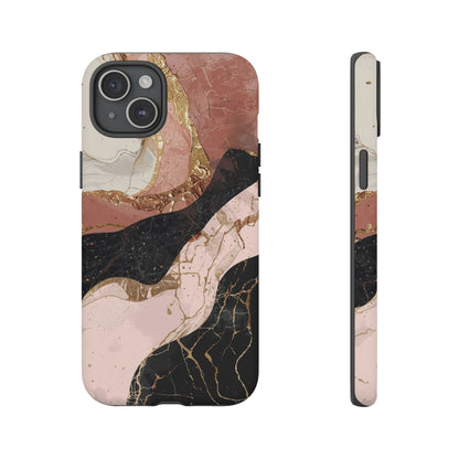 Marbled Rose Gold Phone Case — Abstract Pink & Black Protective Tough Case