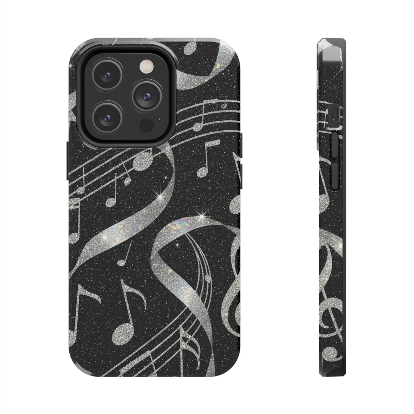 Musical Notes Tough Phone Case – Glitter Black Musician Phone Cover