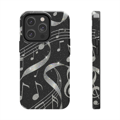 Musical Notes Tough Phone Case – Glitter Black Musician Phone Cover