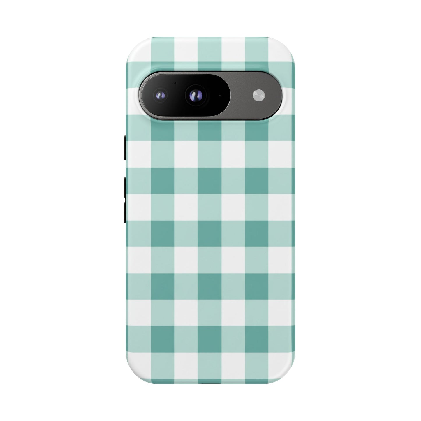 Mint Green Buffalo Check Tough Phone Case — Durable Plaid Protective Cover