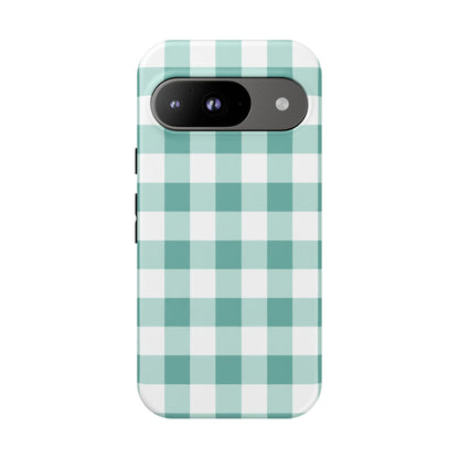 Mint Green Buffalo Check Tough Phone Case — Durable Plaid Protective Cover