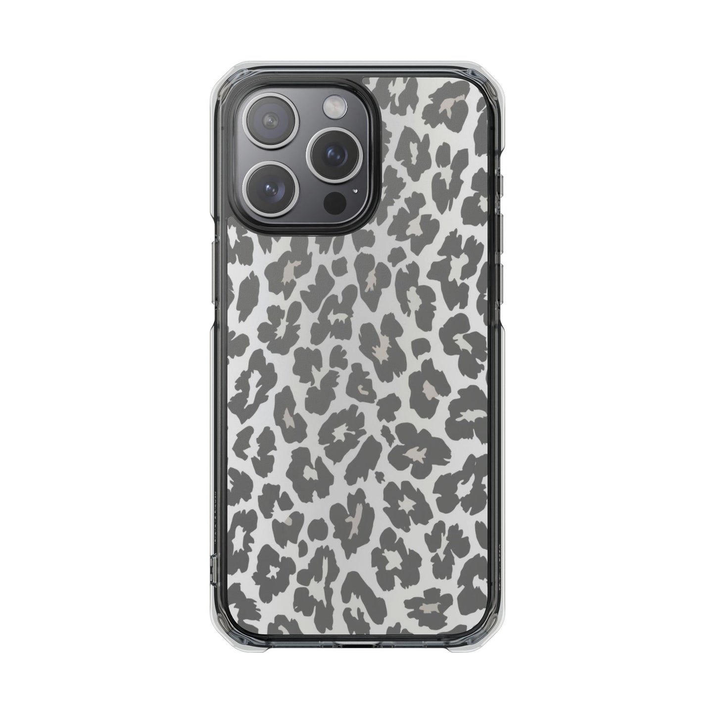 Clear Magnetic Impact Phone Case — Gray Leopard Print