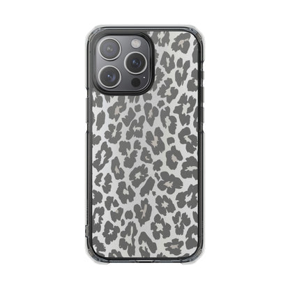 Clear Magnetic Impact Phone Case — Gray Leopard Print