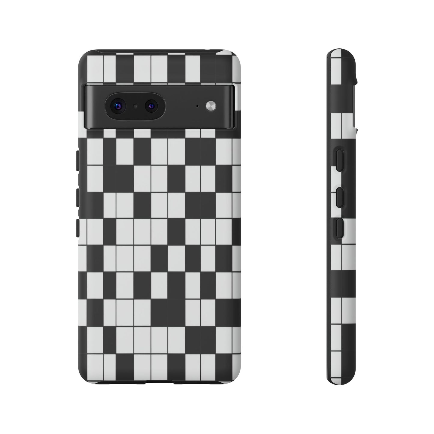 Crossword Grid Phone Case — Black & White Puzzle Pattern Tough Phone Cover