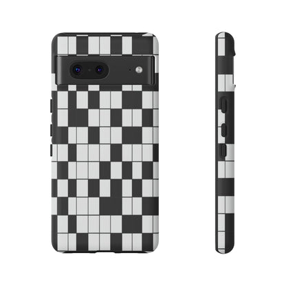 Crossword Grid Phone Case — Black & White Puzzle Pattern Tough Phone Cover