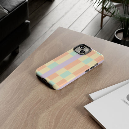 Pastel Checkered Phone Case — Retro Stripe Tough Case