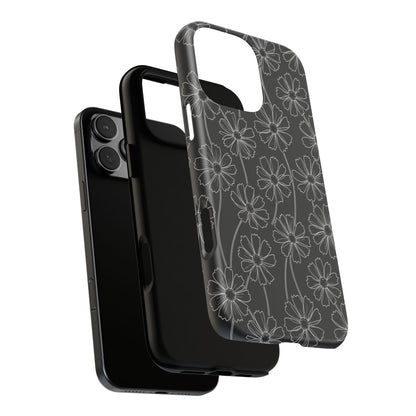Floral Doodle Tough Phone Case — Black & Gray Daisy Pattern
