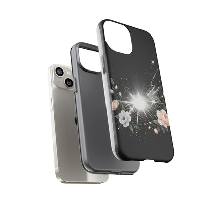 Floral Burst Phone Case — Protective Black Sparkle Design