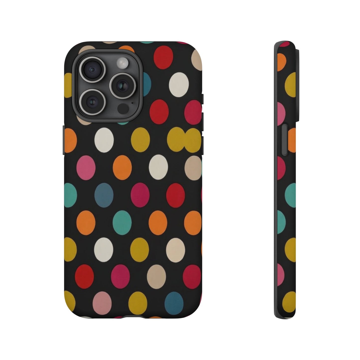 Polka Dot Tough Phone Case – Colorful Retro Dots on Black