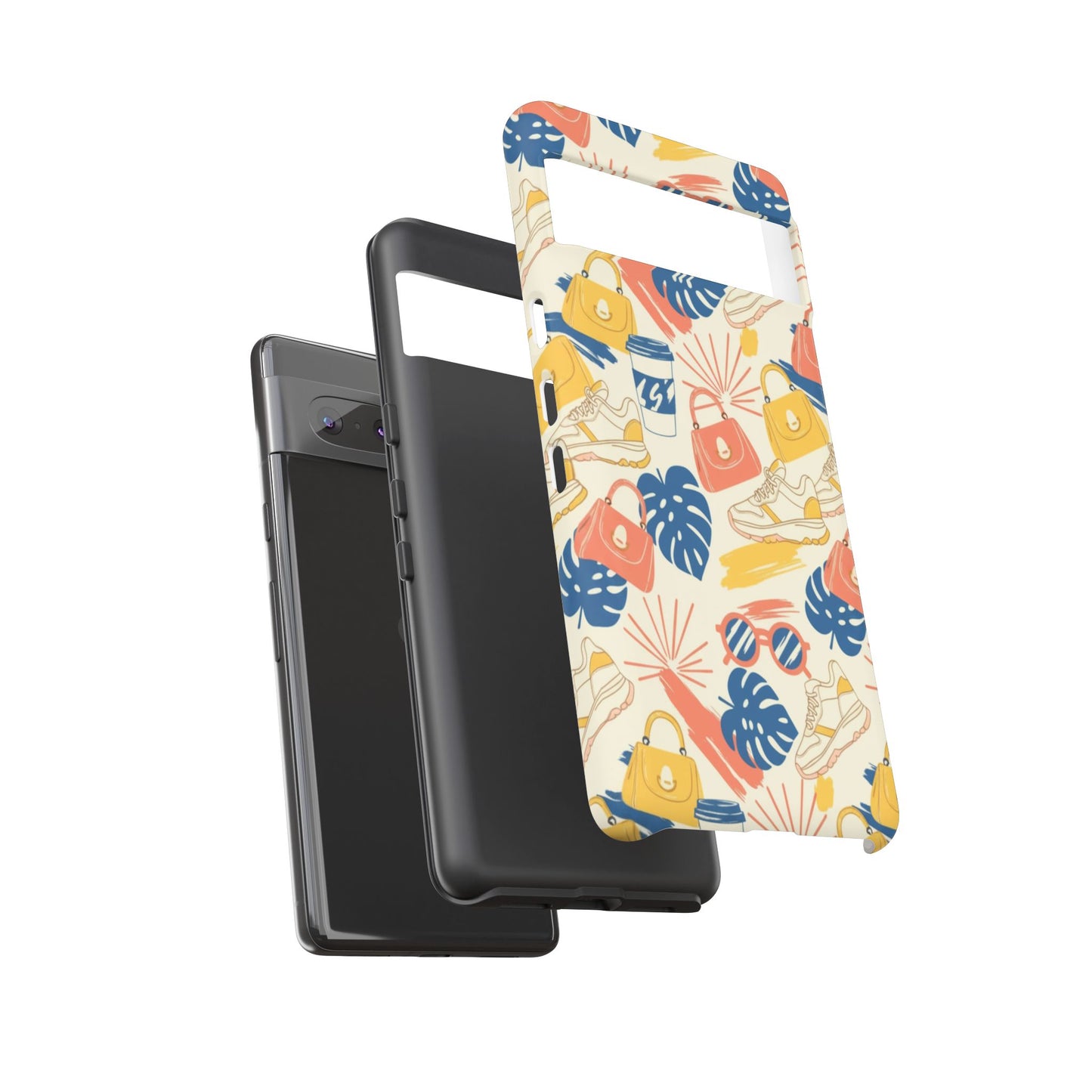 Tough Cases: Retro Summer Pattern Phone Case – Sunglasses, Sneakers & Tropical Leaves